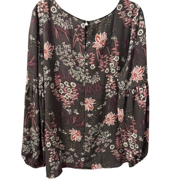 Floral Printed Polyester Blouse Gray Multi With Long Sleeves Sz XL blouse - Picture 7 of 12